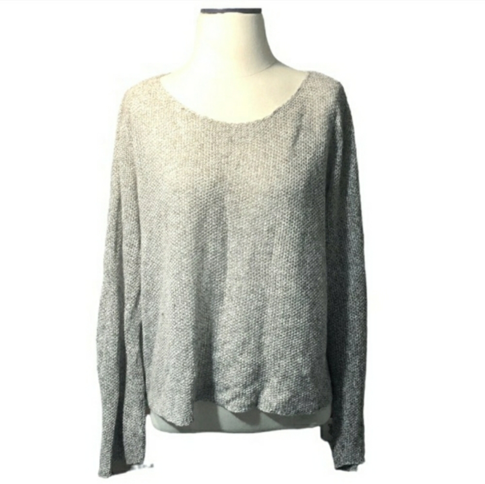 EILEEN FISHER Oversized Cropped Linen Scoop Neck Open Weave Sweater EUC!